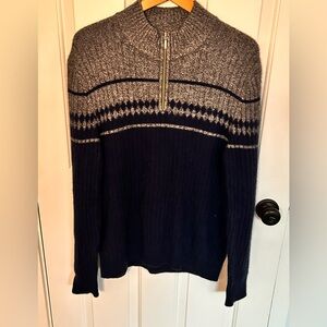 Garnet Hill Charcoal and navy half zip sweater - size medium - 100% cashmere